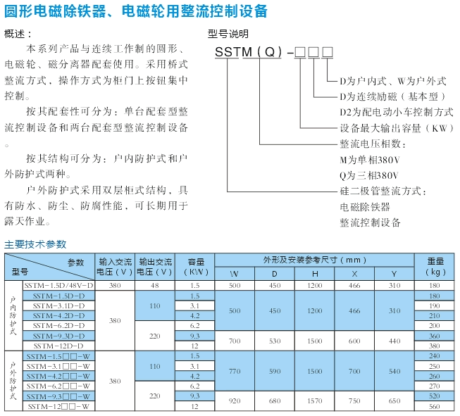 圓形電磁除鐵、電磁輪用整流控制設(shè)備